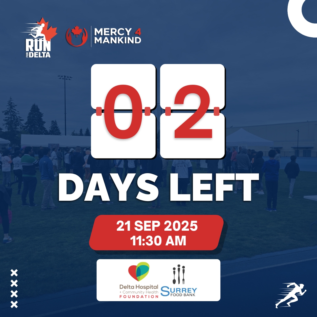 Run4Delta's tweet image. 02 DAYS TO GO!

Run For Delta hits the track Sept 21 @ 11:30 AM 🏃‍♂️

Let’s unite for Delta Hospital &amp;amp; the Surrey Food Bank

🎟️ Time’s almost up — register now:
👉 raceroster.com/events/2025/10…

Bring the energy, Delta — Let’s make it LOUD!

#runfordelta #mercy4mankind