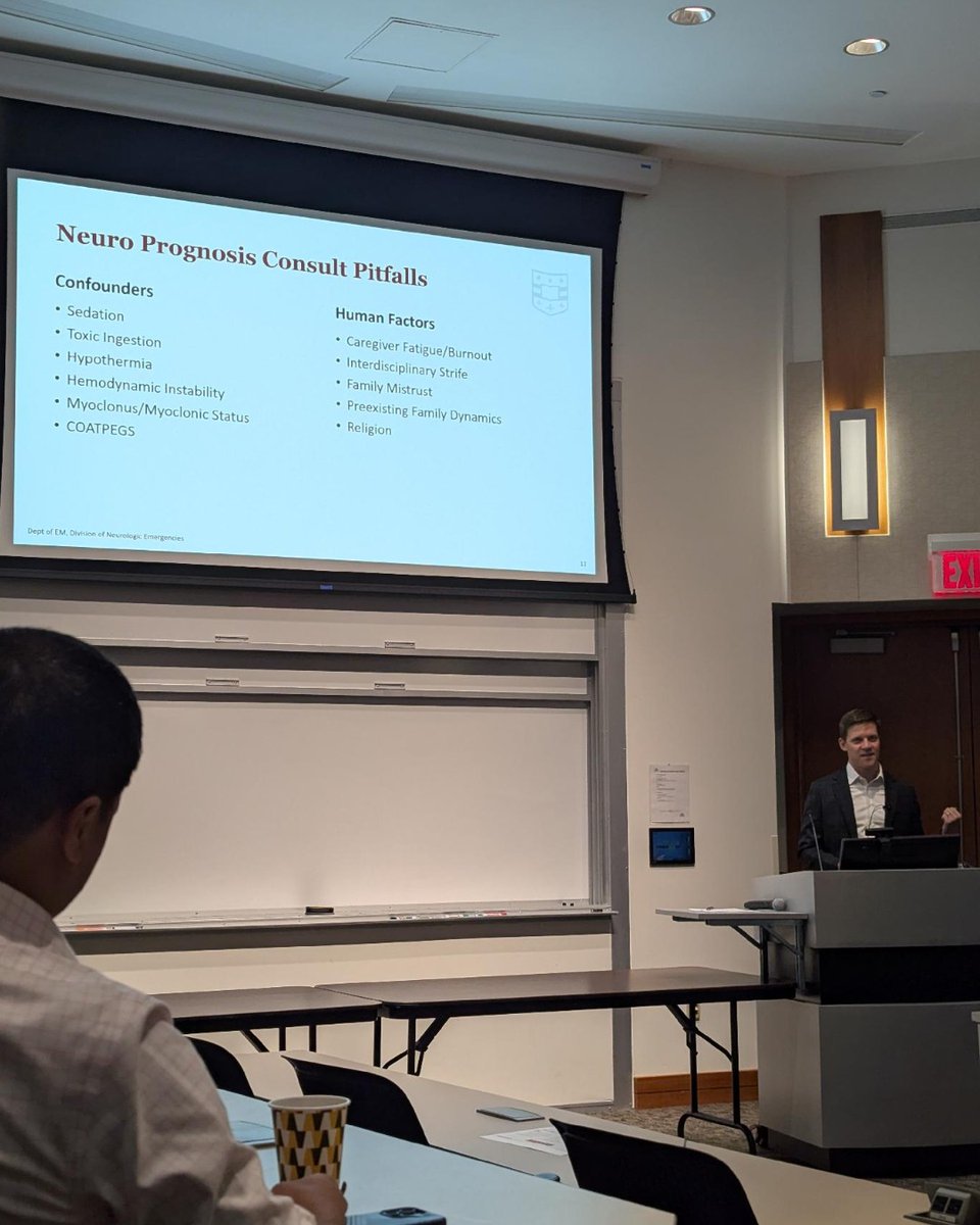 WashUNeurology's tweet image. In today’s #GrandRounds, Charles Kircher, MD, MBA, of @washumedicine, discussed best practices and ethical considerations for neurologic evaluation and prognostication after cardiac arrest, particularly given growing awareness of cognitive motor dissociation #CMD.
