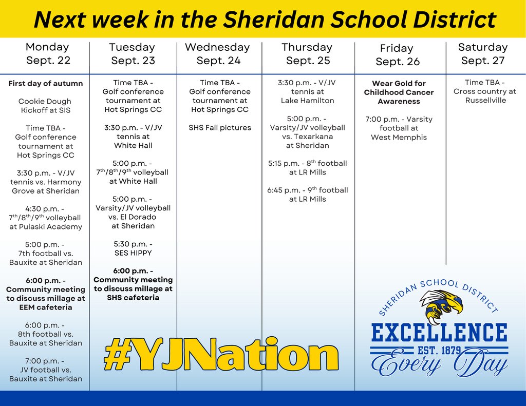 Here’s what’s happening next week in the Sheridan School District! #YJNation
