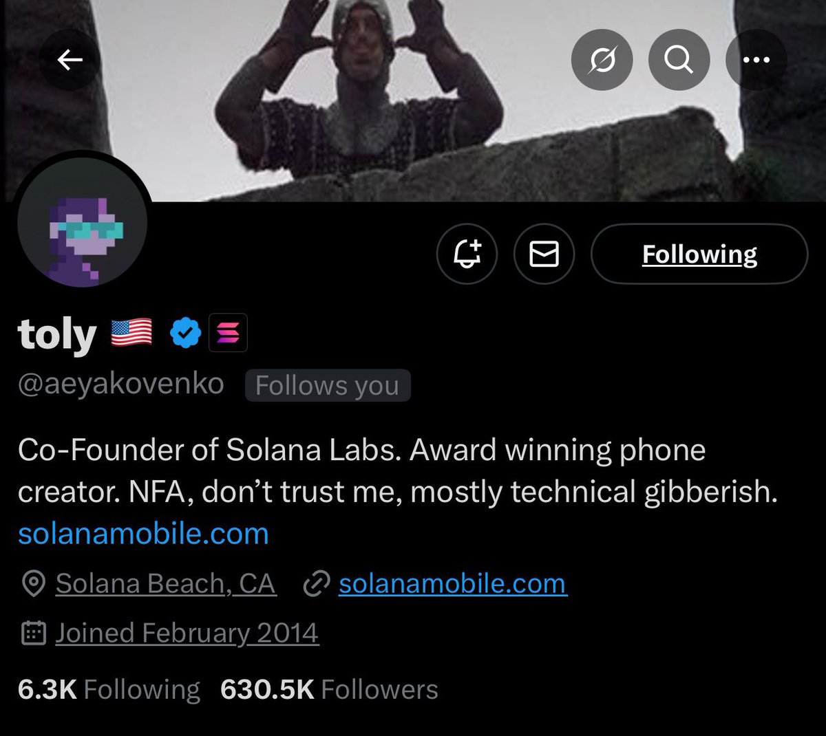 THE FOUNDER OF SOLANA JUST FOLLOWED ME <a href="/toly/"></a>
