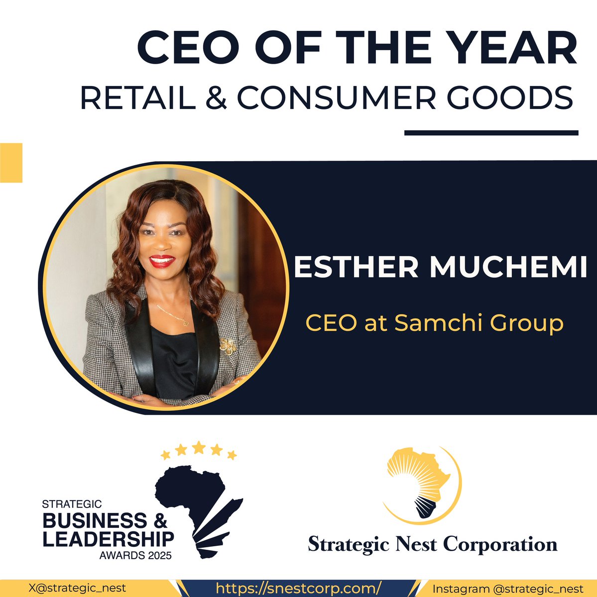 Strategic_nest's tweet photo. Esther muchemi
CEO samchi group

Congratulations you are a true change-maker driving Africa’s future.
#SBLA2025 #SNC #CelebrateImpact #CelebratingExcellence #BusinessExcellence https://t.co/mm6uZ6GbEU