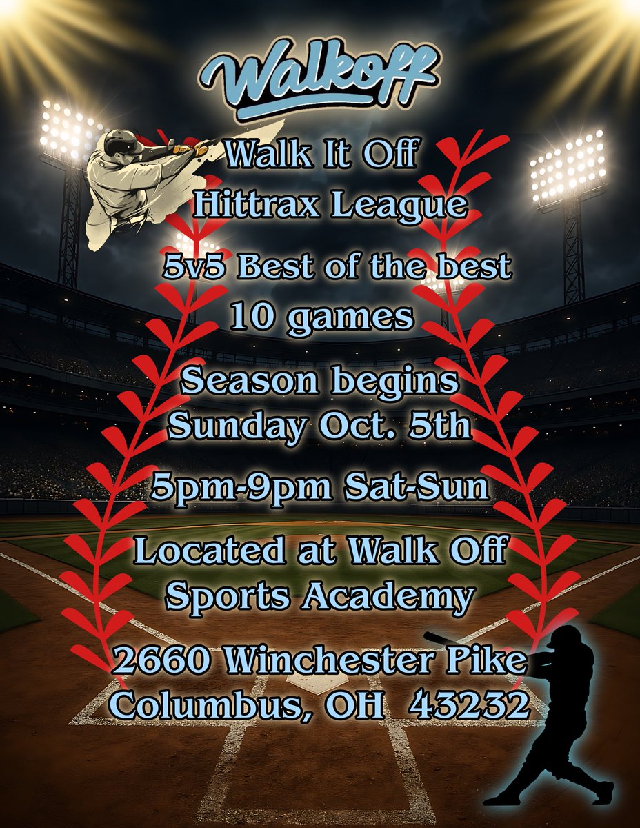 WOSAColumbus's tweet photo. Who’s got the best 5 hitters in Columbus? Come prove it at @WalkOffColumbus  Walk It Off HitTrax League this October! 

Sign up here: https://t.co/LXVTqU5YH8 https://t.co/kxps4Deby6