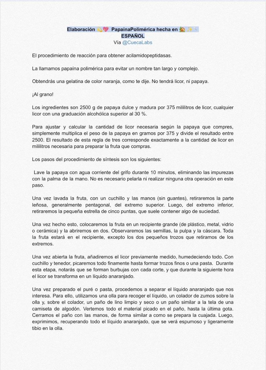 observadora007's tweet photo. @diecinuevedeabr @AnaMar246724 @CuecaLabs Activa r 💫💖#CD26 con 🎁💫💖🙌🏻 #PapainaPolimerica hecha en 🏠
Procedimiento de ELABORACIÓN simplificado y DOSIFICACION 🥄 https://t.co/84tU1PT7Xr