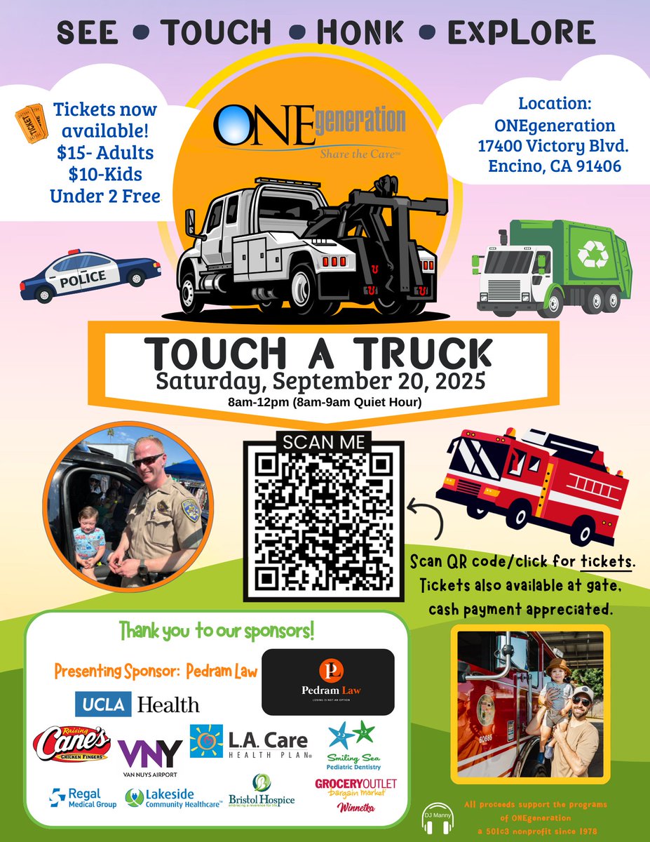There is still time to get your tickets to <a href="/ONEgenCares/">ONEgeneration</a>  3rd annual Touch-A-Truck fundraiser happening this Saturday Sept. 20th from 8am to noon. Tickets are $15 and kids 2-10 are $10. You can purchase your tickets via Zeffy at zeffy.com/en-US/ticketin…