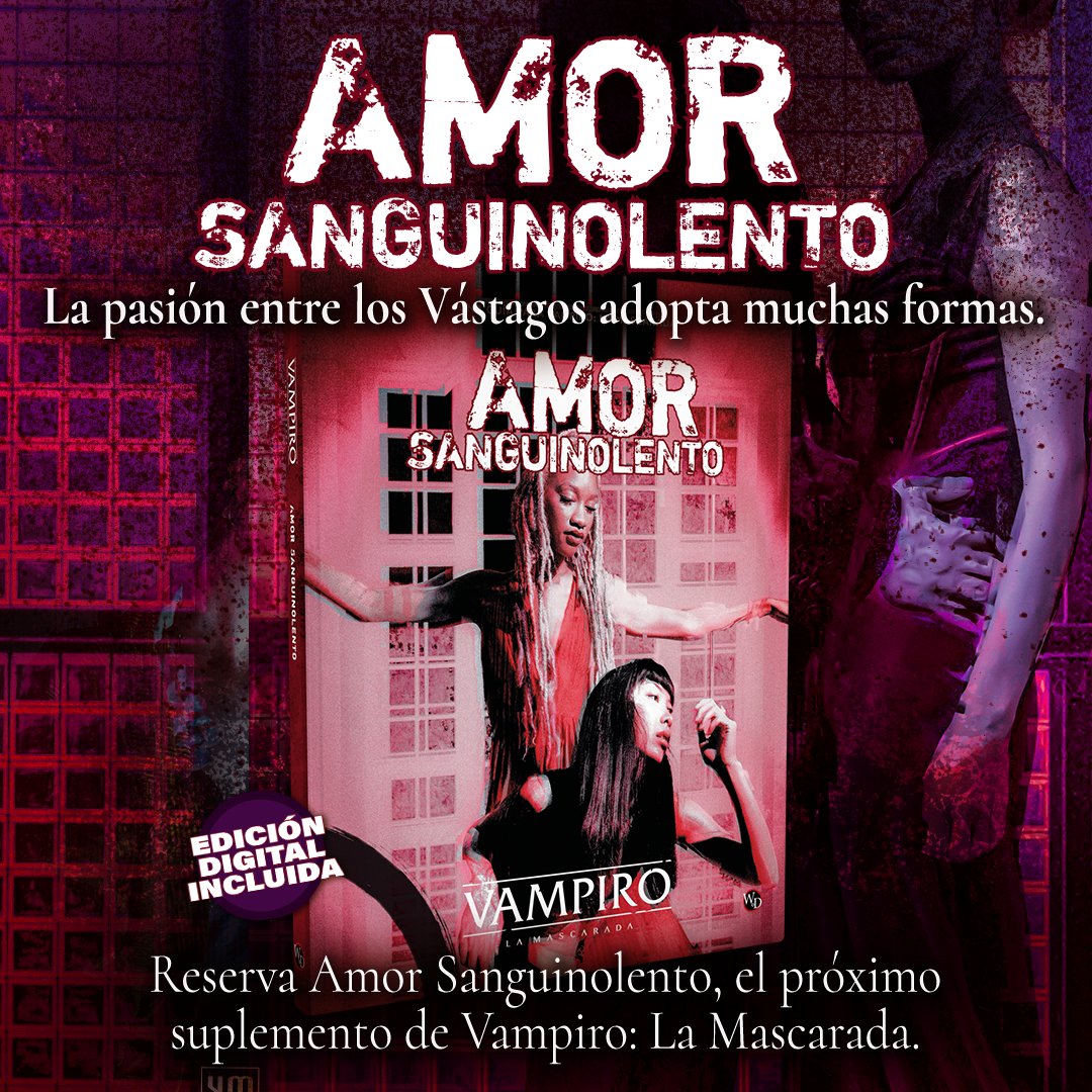 La pasión entre los Vástagos adopta muchas formas. Explora tantas de ellas como desees.

Reserva #AmorSanguinolento, el nuevo suplemento de #V5
Lanzamiento: otoño 2025

🎲nosolorol.com/amor-sanguinol…

#Vamily <a href="/BibliOscura/">Biblioteca Oscura</a> #Vampiro #MundoDeTinieblas