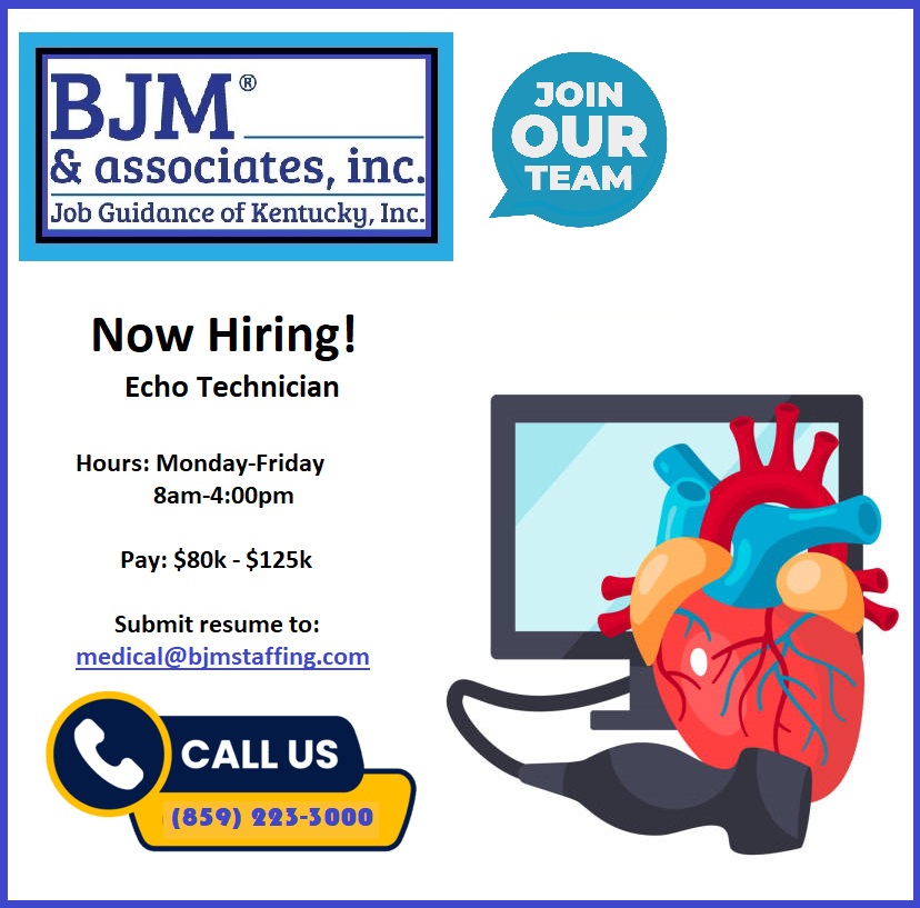 bjmstaffing's tweet image. Now Hiring!

Echo Technician

One of our outstanding medical clients needs help with a FULL-TIME Echo Technician!

Hours: Monday-Friday (8am-4pm)

Pay - $80k - $125k

Submit resume to: medical@bjmstaffing.com

-Your BJM Team

#NowHiring #EchoTech #HaveAHeart #DontSobGetAJob