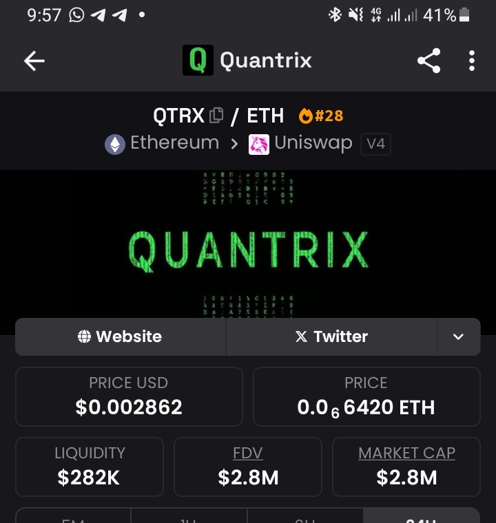 AbuXcrypt's tweet photo. Day 2.. after the launch of $QTRX 
Price still holding strong on Ethereum mainnet

This isn’t just another token drop it’s the backbone of @quantrix_agent’s agent-native finance stack.

Charts look good, momentum looks better. Community’s only getting started

Spread the word!!! https://t.co/a48EGyg42O