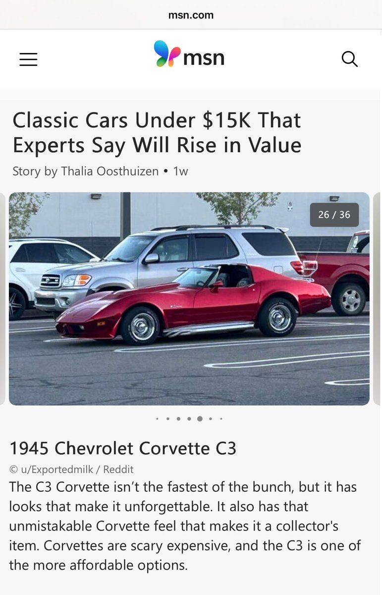 Yo

Stop working, it’s for chumps, and get that passive income by flipping cars like a boss

Top picks would be the 1945 C3 Corvette

According to a posts syndicated by <a href="/MSN/">MSN</a> and totally not written by AI at all, unnamed car experts say the 1945 C3 is the one to get.