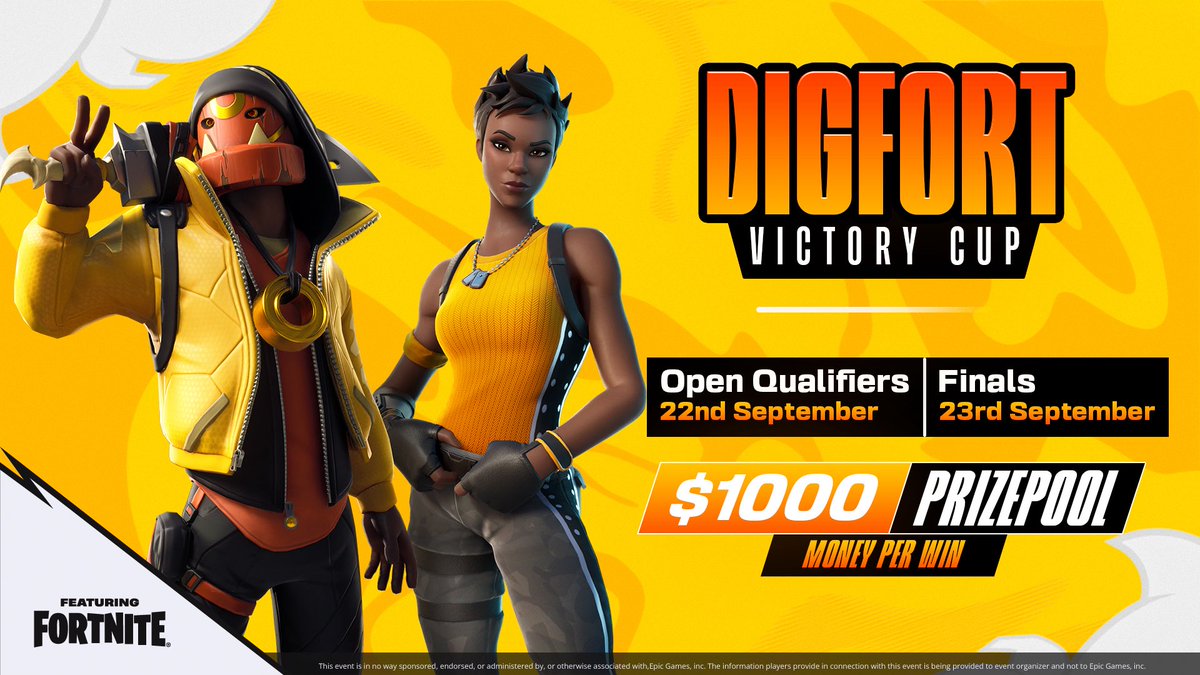 🏆 $1000 DIGFort Victory Cup
🌎 NAC | Duo

📅 Open Qualifier: 22nd Monday
📅 Final: 23rd | 5pm EST
💰MONEY Per Win

To Play:
✅Follow <a href="/DignitasFN/">Dignitas Fortnite</a> <a href="/DIGFort/">DIGFort</a> 
✅Like &amp; RT this post
✅Tag Duo

📌 Top 30 Qualify for Final | 20 Duos Invited

Register with the link in the replies ⬇️
