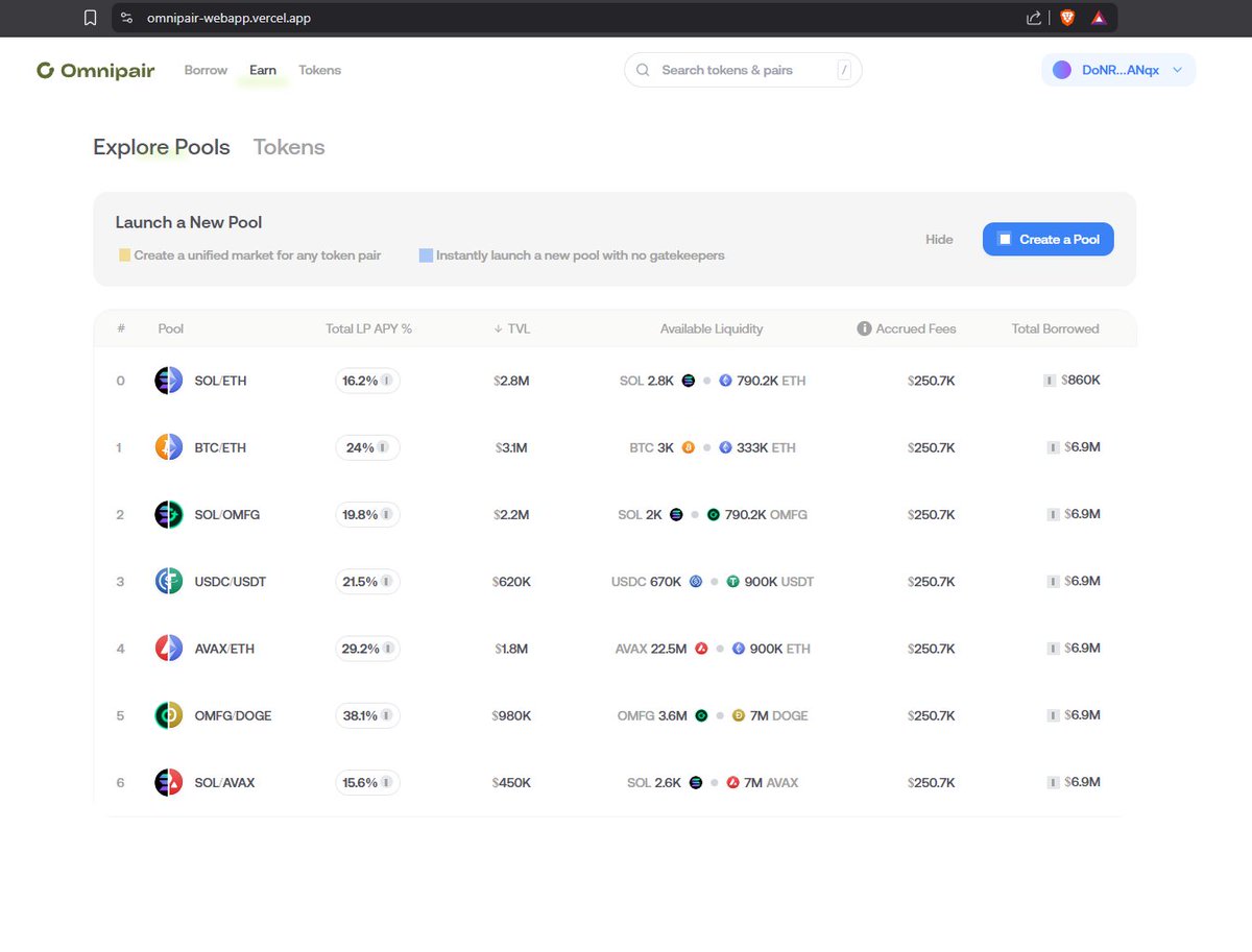 0xrickjames's tweet image. Here is an update on the front-end code! I need to install the icon pack and do some fine tuning with corners and a few other things, but here are the coded versions of the new Pools and Pool Details pages(Rakka's sneak peak images were from Figma)
#Omnipair