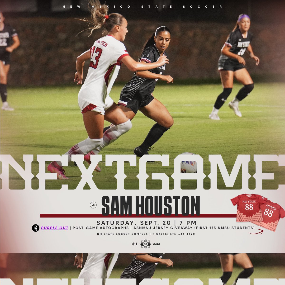 Conference Season begins tomorrow🔥

•Purple Out
•Free Jersey Giveaway (first 175 Students)
•Post-Game Autographs 

#AggieUp