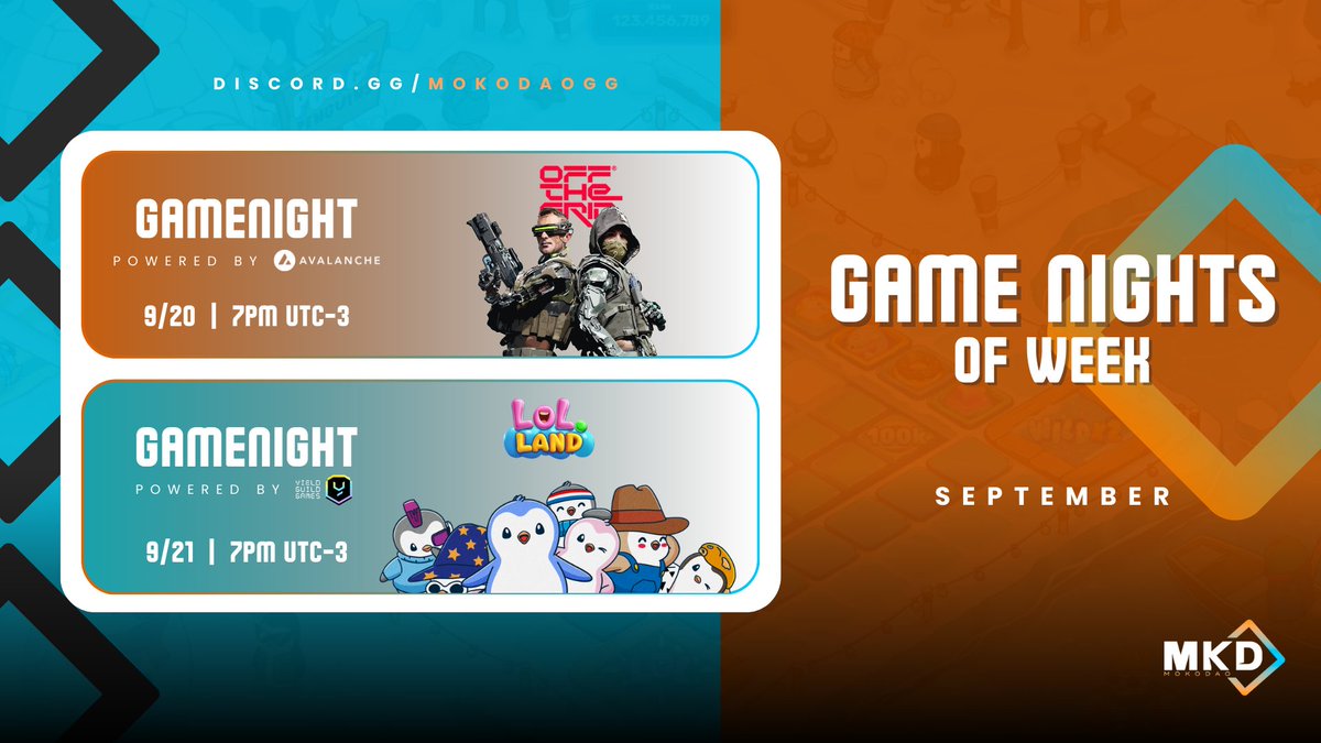 🎮 GAMENIGHTS OF THE WEEK

This Saturday and Sunday we’ll be live with two special sessions featuring games our community loves + rewards.

🔫 9/20 - GN <a href="/playoffthegrid/">Off The Grid</a> powered by <a href="/avax/">Avalanche🔺</a>
 🎁 9/21 - GN <a href="/LOLLandGame/">LOL Land</a> powered by <a href="/YieldGuild/">Yield Guild Games</a>
 
Don’t miss it ⬇️