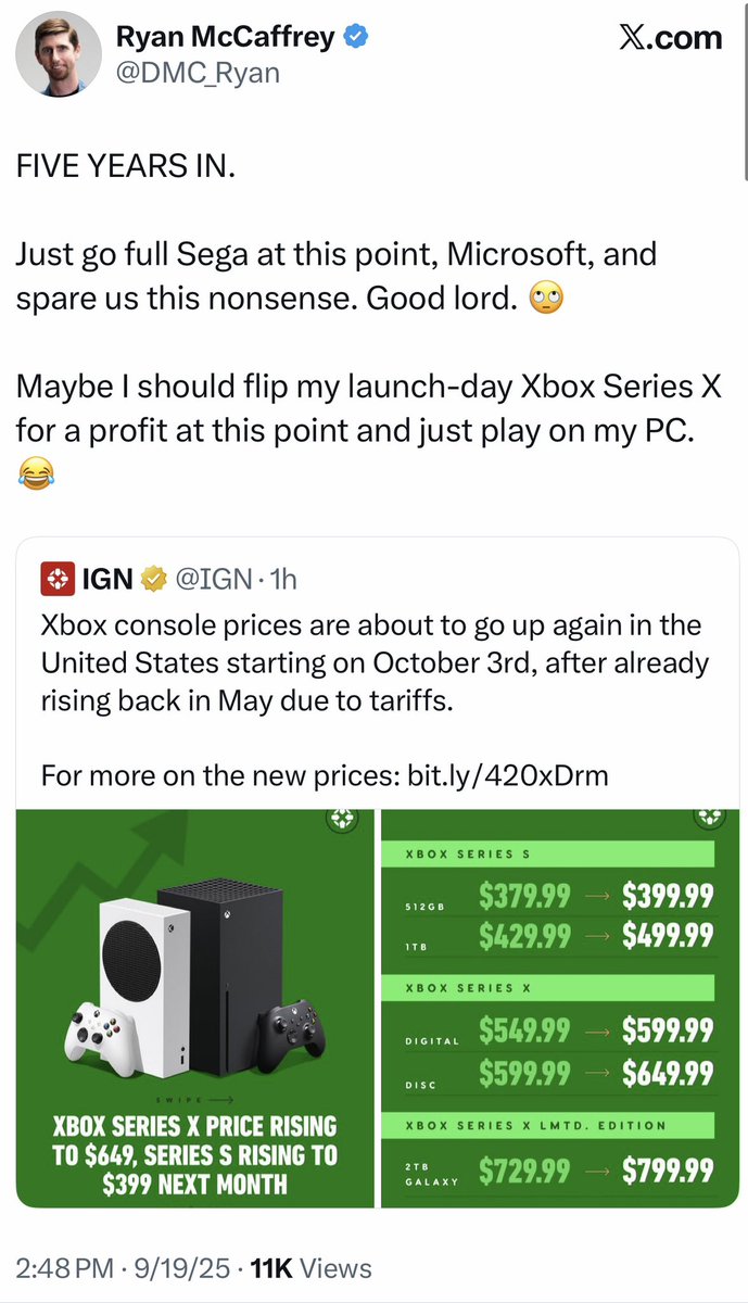 JayDubcity16's tweet photo. Ryan, Colt, Jez… who are we missing from speaking out against more Xbox price hikes?
#ThisIsTheFuture
#Xbox https://t.co/B1IxJs4aPM