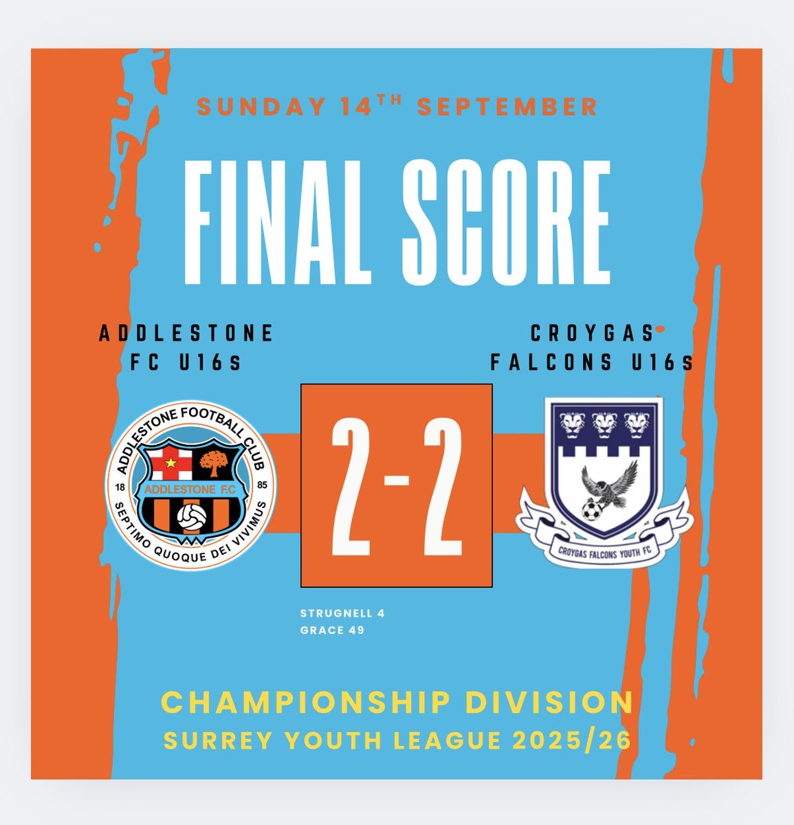 addlestonefcu16's tweet photo. MD 1 saw a highly competitive 2-2 draw in the SYL Championship Division…learnt a lot and we will only get stronger https://t.co/KP5JxCPDiI
