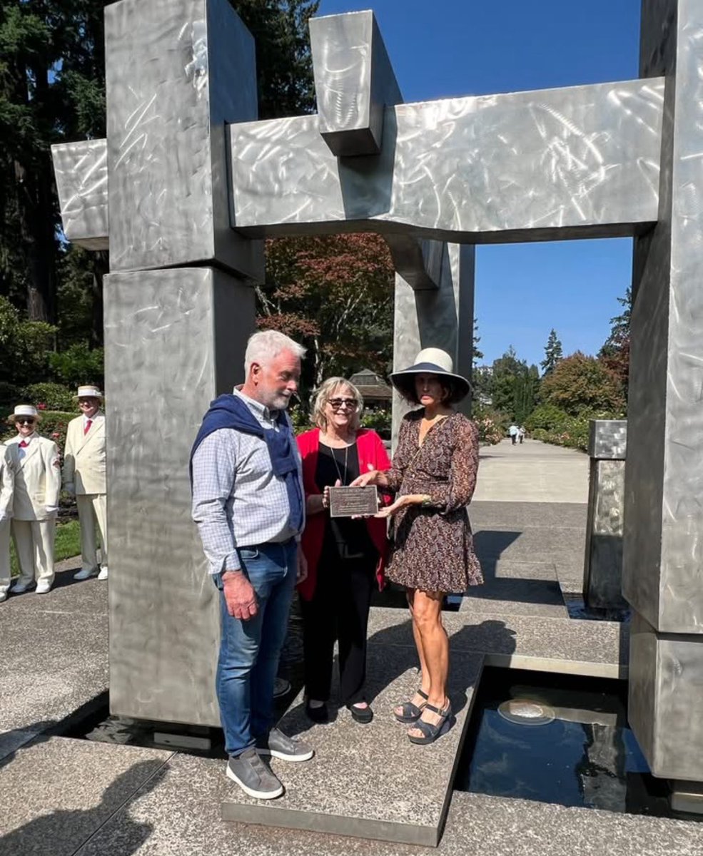50th Anniversary of the Frank Beach Memorial fountain in the International Rose Test Garden. A new plaque will be added along the walkway next to the fountain. Great grand children were in attendance.