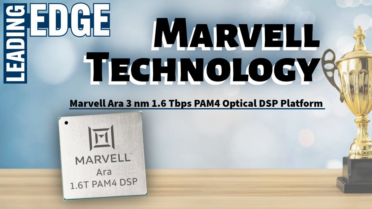 MicrowavesRF's tweet image. Who won the Leading EDGE Award for the annual #EDGEAwards? *drum roll* @MarvellTech’s Marvell Ara 3 nm 1.6 Tbps #PAM4 Optical DSP Platform delivers 1.6 Tb/s throughput in compact transceivers while cutting power by over 20%. Read more: bit.ly/3Vm4L9k. #datacenter
