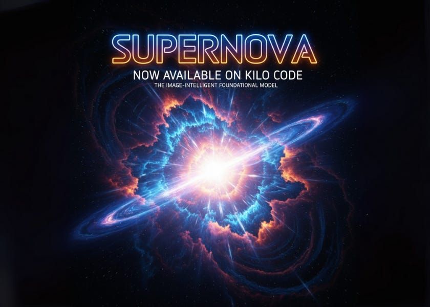 kilocode's tweet image. We&apos;ve partnered with a frontier AI lab to give you early access to their new stealth model &quot;Code Supernova&quot; – and it&apos;s available to all Kilo Code users completely free.

What you get:
- A versatile agentic coding model that supports image inputs
- Free for a limited time through…