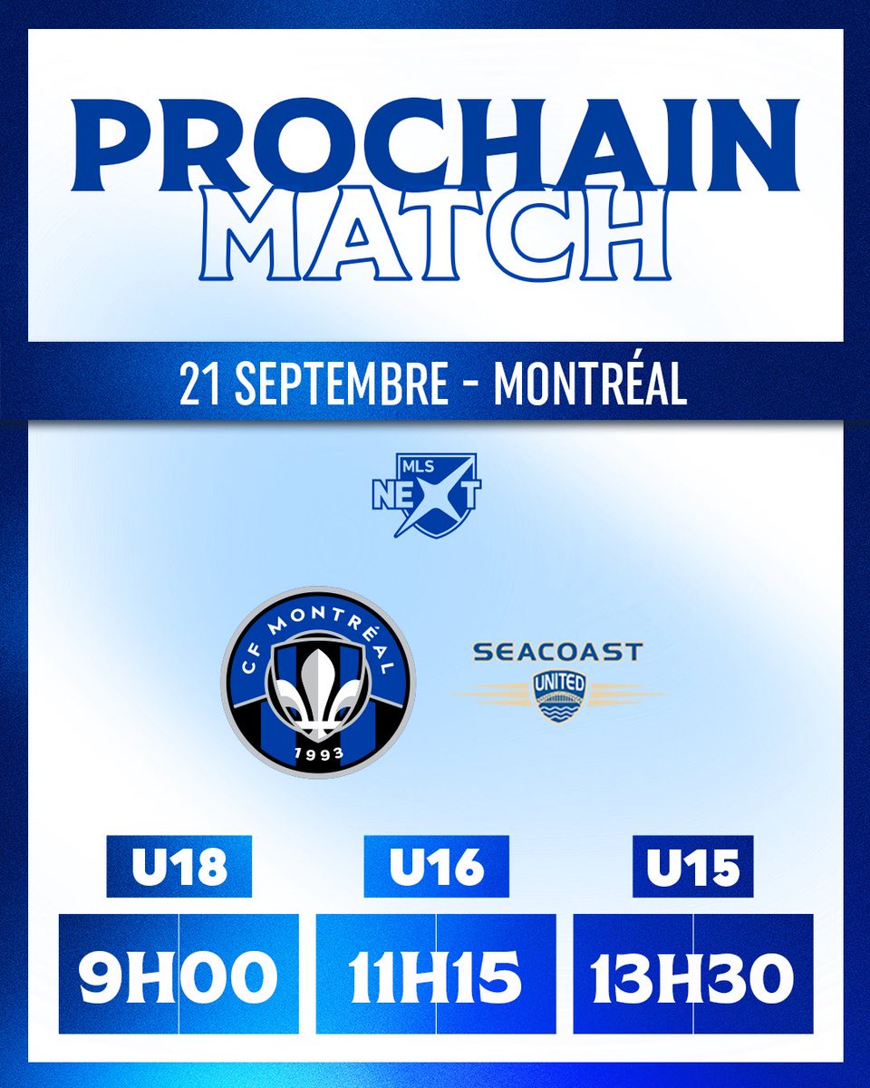 Tout donner pour les 6 matchs de cette fin de semaine en <a href="/MLSNEXT/">MLS NEXT</a> 👊

Venez encourager nos garçons au Centre Nutrilait!

#CFMTL #MLSNEXT