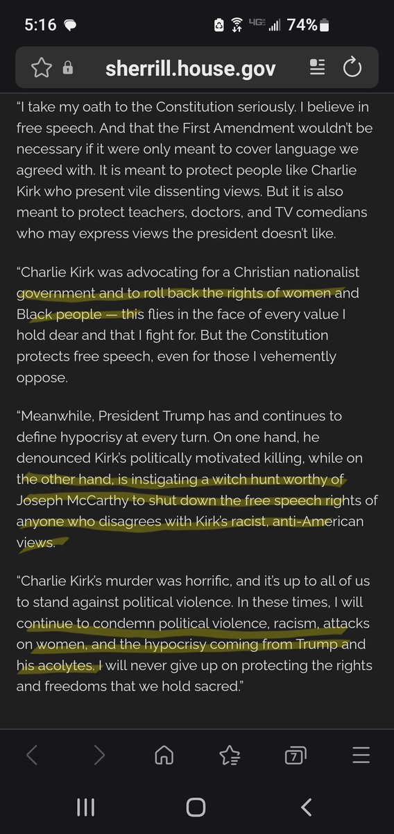 Mikkie Sherrill's statement on Charlie Kirk.  Does NJ want this in charge of our state?