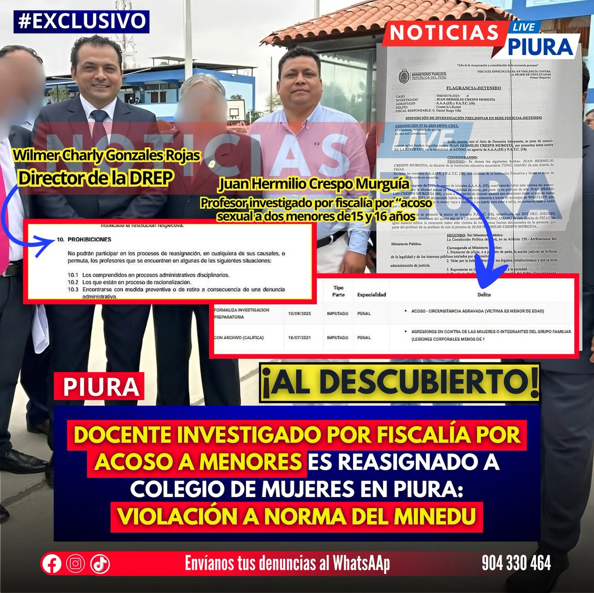 susana_bozzo's tweet photo. DOCENTE INVESTIGADO POR FISCALÍA POR ACOSO A MENORES ES REASIGNADO A COLEGIO DE MUJERES EN PIURA: VIOLACIÓN A NORMA .

#Piura #Educacion #AcosoEscolar #JusticiaParaLasVictimas #NoMásImpunidad #DREP #MinisterioDeEducacion #ViolenciaContraLaMujer #DenunciaYa https://t.co/cJpY6pAQPK