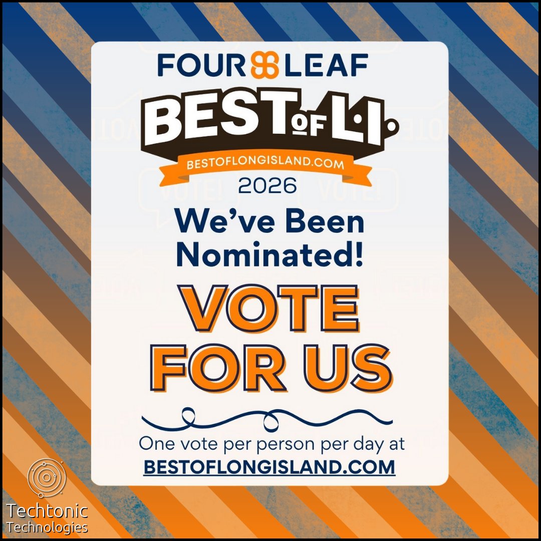techtonictechno's tweet image. Techtonic Technologies has been nominated for Best Computer Services in the 2026 Best of Long Island Awards! ✨

✅ Voting starts October 1st
✅ 1 vote per person, per day at bestoflongisland.com

Thank you for supporting businesses like ours. We couldn’t do this without you!