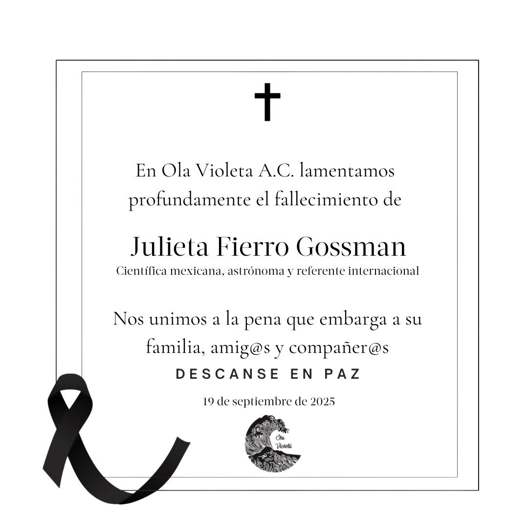 Desde <a href="/OlaVioletaAC/">Ola Violeta AC</a> lamentamos el fallecimiento de Julieta Fierro, científica que abrió caminos para las #mujeres en la ciencia en México. Su legado inspira a seguir luchando por igualdad y visibilidad en todos los espacios del conocimiento. Descanse en paz