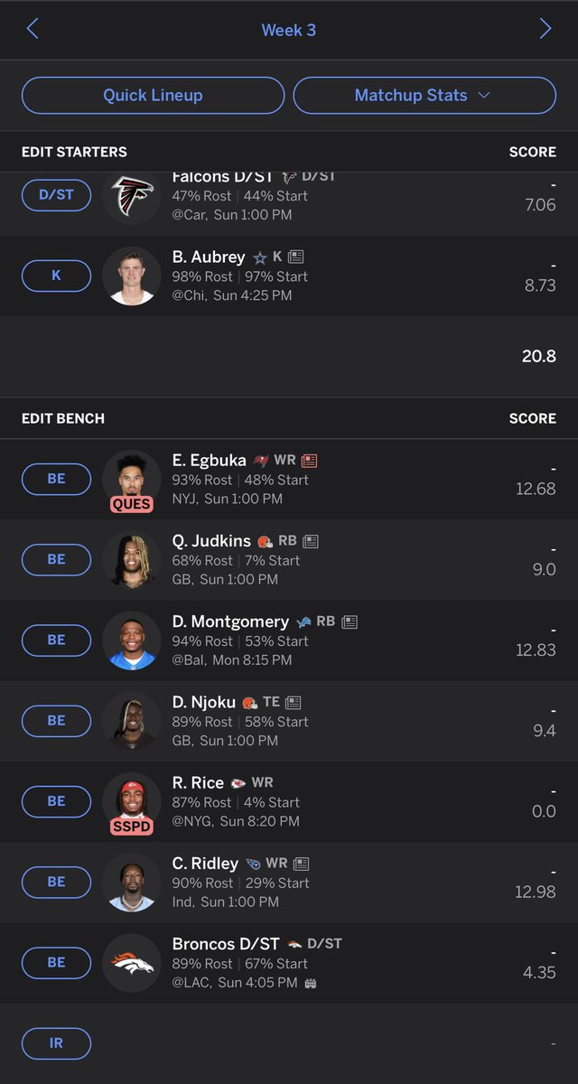 easymoney9596's tweet image. 2-0 with Rashee Rice racking up bench points…All thoughts and opinions are welcomed Fantasy fam 💪🏾

-10 Man League
-$100 each Manager
