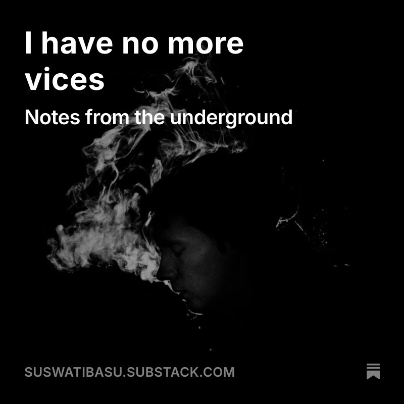 HowToBe247's tweet image. Sometimes, not having vices is its own kind of special hell.

#poetry #MentalHealth
#AddictionRecovery
open.substack.com/pub/suswatibas…
