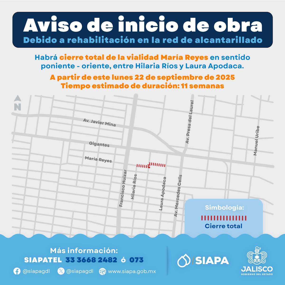A partir del lunes 22 de septiembre el #SIAPA iniciará la rehabilitación de 240 metros de línea de alcantarillado sanitario y la reposición de 45 descargas domiciliarias en la col. Aldama Tetlán en <a href="/GuadalajaraGob/">Gobierno de Guadalajara</a>, como parte de la renovación de su infraestructura hidrosanitaria.
