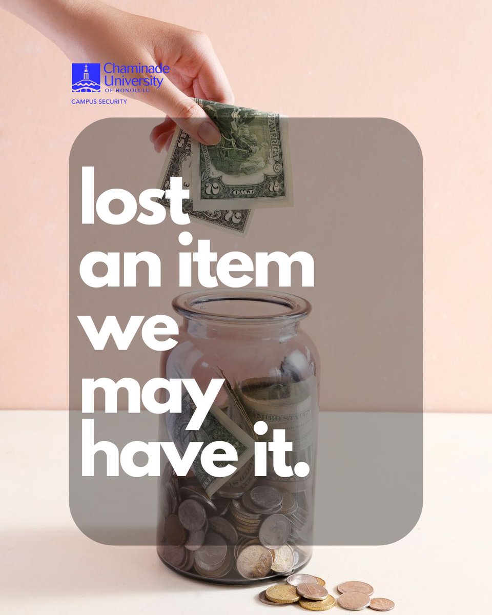 cuhcampussafety's tweet image. Lost Something?  We may have it call (808) 735-4792 or stop by Campus Security and ask us #ChaminadeStrong #RunHideFight #CUHSafety #CampusSafety #silverswords #chaminadeproud #swordnation #safety #security #collegelife #cuhcampussafety #chaminadeuniversity #CampusSafety