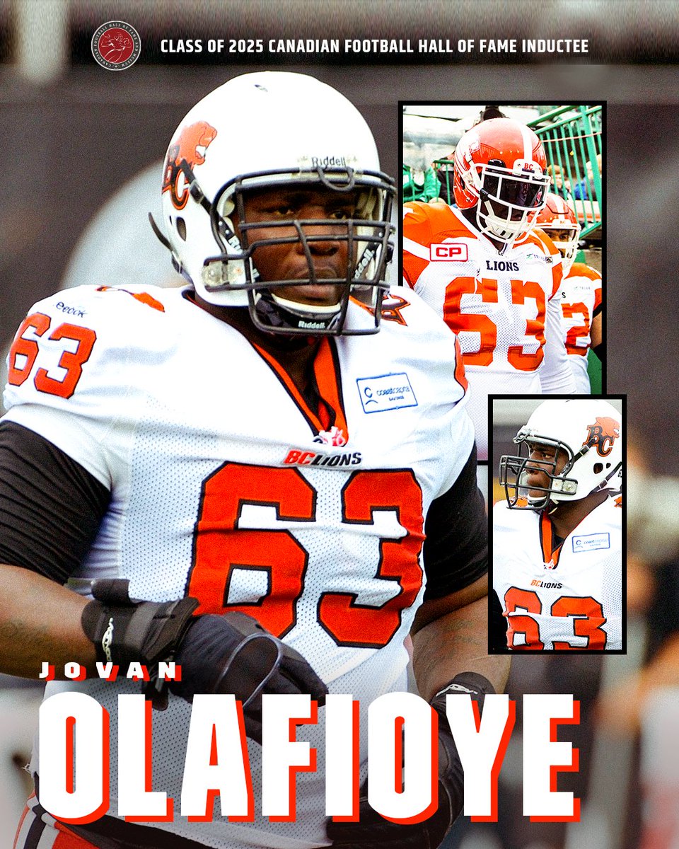 Congratulations, Jovan Olafoyie! You are officially a member of the Canadian Football Hall of Fame👏

Join us for the Hall of Fame Ceremony LIVE on CFL+

<a href="/CFHOFandM/">Canadian Football Hall of Fame & Museum</a> | #CFL