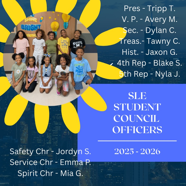 Congratulations to our 2025-2026 Student Council Officers!!!  We can't wait to witness your leadership blossom this year!  #sle #slesuns #readytogrow