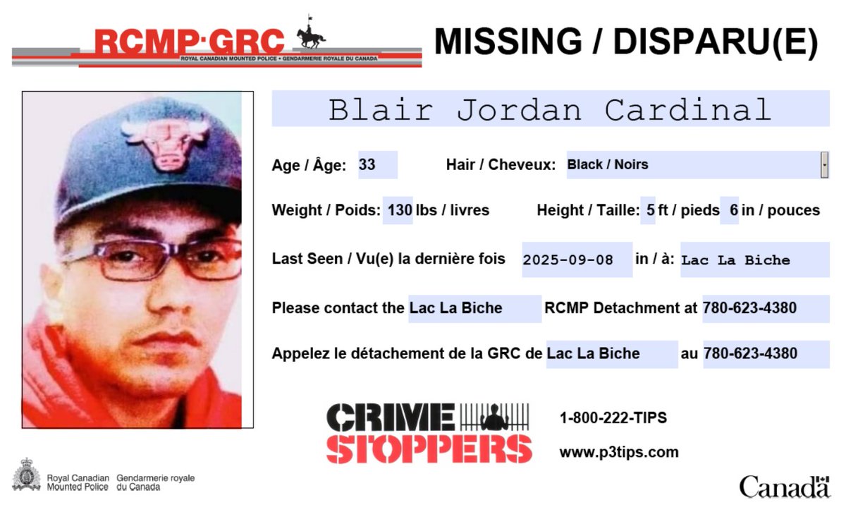#Missing: Blair Cardinal, 33, #LacLaBiche.
