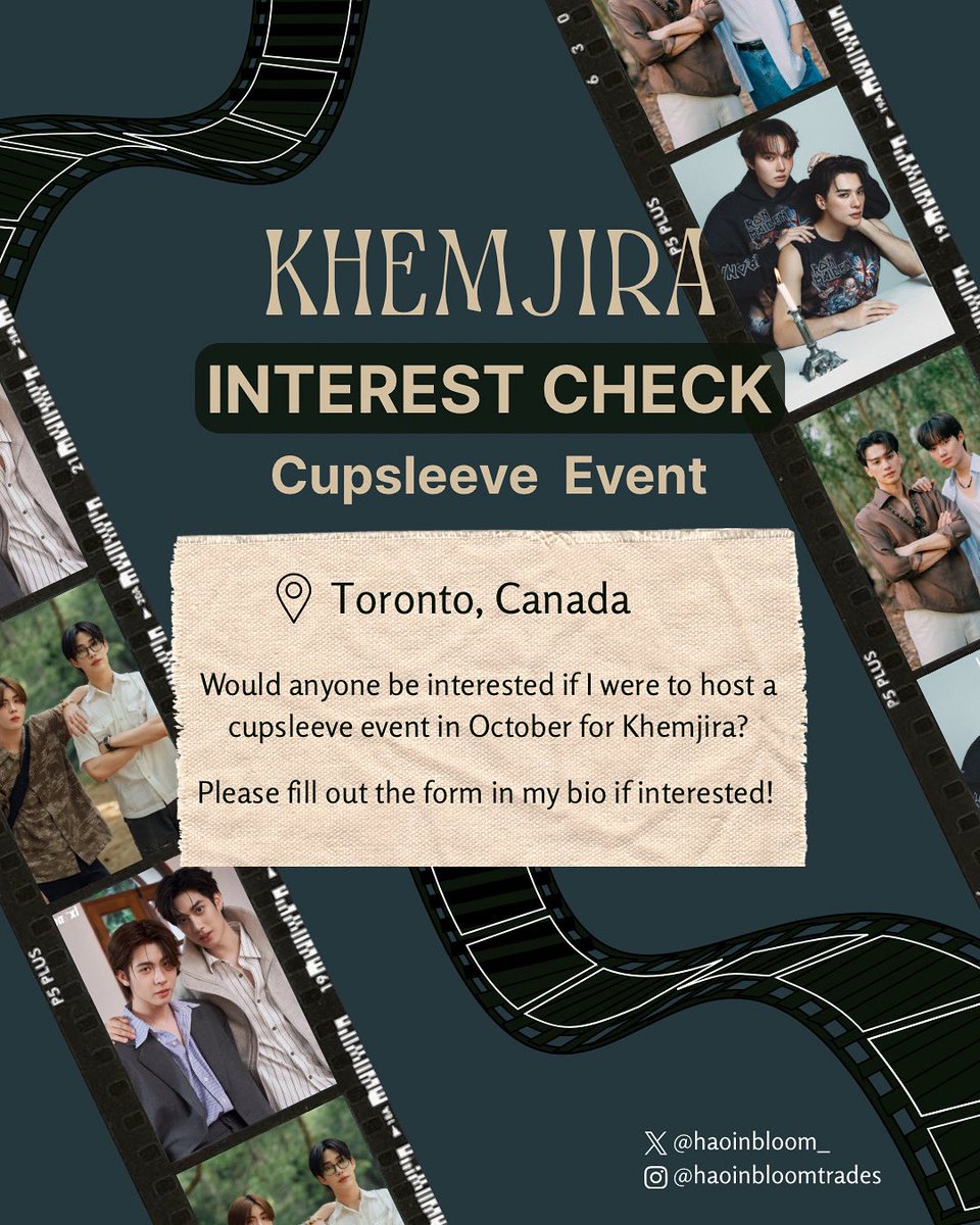 haoinbloom_'s tweet photo. Toronto BL fans! 🇨🇦
Interest Check
Trying to plan a Khemjira cupsleeve event this October!
Potential Dates: Oct 19 or Nov 1

Please fill out the form if you're interested in attending! ✨

🔗 https://t.co/upmtAoH8zZ

🏷️ Khemjira Keng Namping Tle Firstone https://t.co/l6JgyBLObZ
