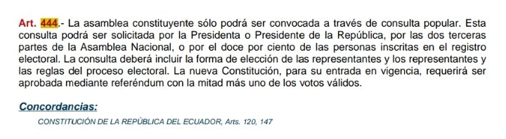 LeonardoPortug6's tweet photo. @waltersion @mauroandinoe No lo hará, porque él sabe que no es inconstitucional, todos ellos lo saben. Solo quieren alimentar el descontento de sus borregos para que salgan a las calles, a hacer bulto y quedar mal. Art. 444 de la constitución, ahí te dice por qué Noboa si puede convocar una constituyente https://t.co/8Flf25XqOz