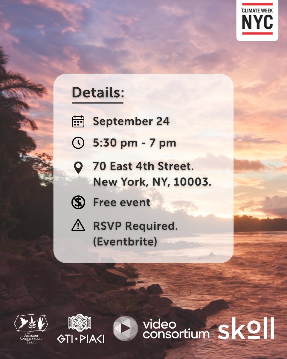 AmazonTeamOrg's tweet image. Join us during Climate Week NYC for a special screening of Intangible Zone — an immersive experience into the heart of the Amazon and the knowledge of its Indigenous guardians.

📅 RSVP is required to attend. Reserve your spot now! (Free event)

Link: eventbrite.com/e/journey-to-t……