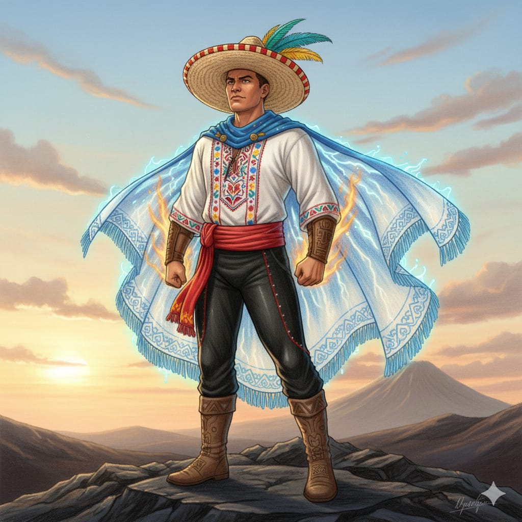 QuilaliX's tweet photo. @ClaroNicaragua De su traje típico brota la fuerza de nuestra cultura.
Cada bordado cobra vida para invocar aves, volcanes y aguas.
Un héroe que protege a Nicaragua con el poder de sus raíces. 🇳🇮✨ https://t.co/YJMyaHVeHC