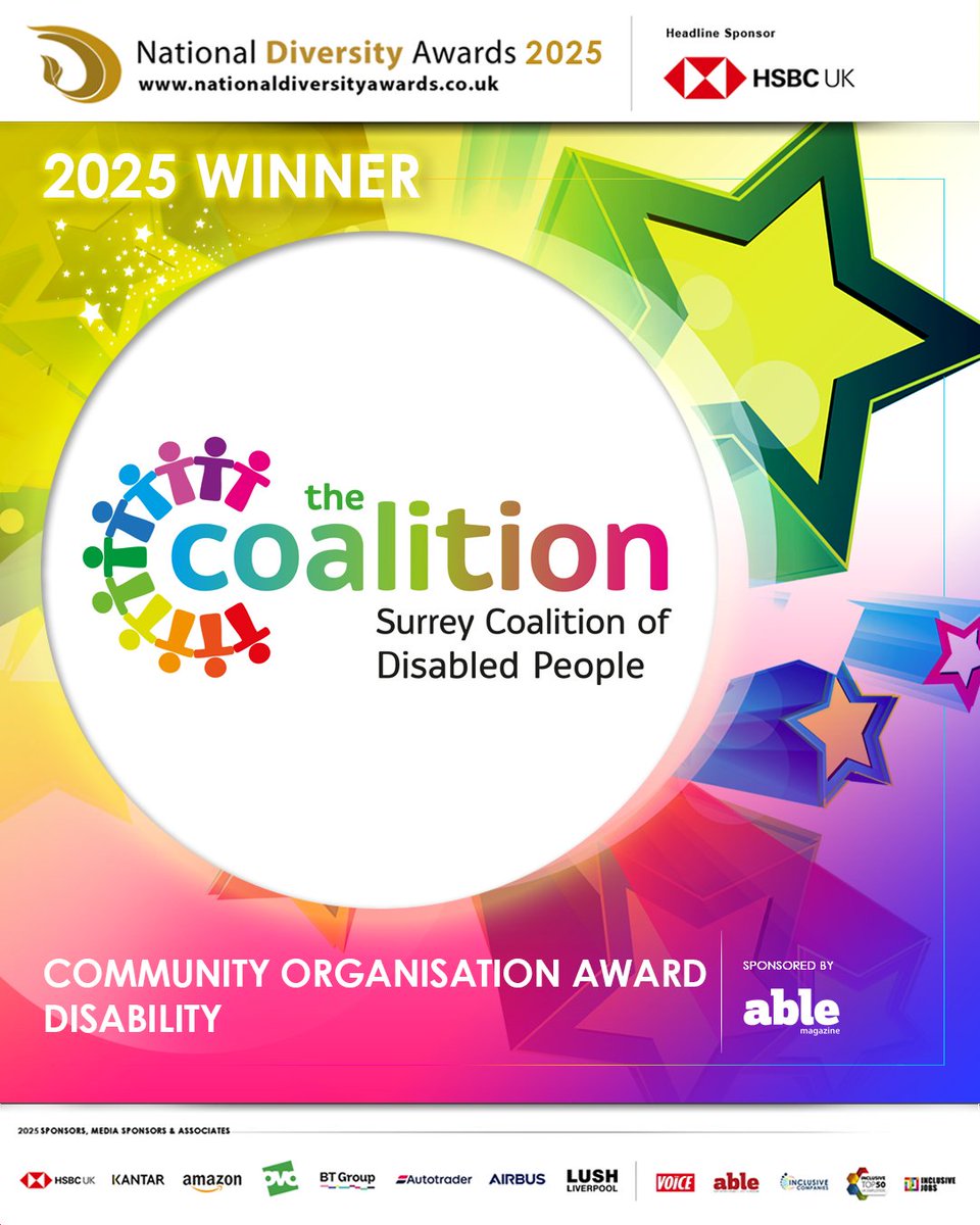 ndawards's tweet photo. Introducing our #NDA25 Winner of the Community Organisation Award for Disability…

Congratulations Surrey Coalition of Disabled People @SurreyCoalition 🤩 🥳

Thank you for furthering diversity in your community 💜✨

@ablemag https://t.co/jODPTRgWGF