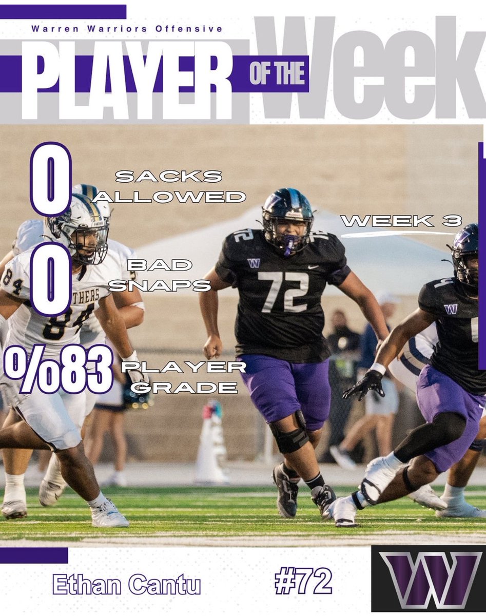 WarrenNisd's tweet photo. Congrats to our WEEK THREE Offensive Player of the Week, @Ethan_Cantu27 !! #FightOn https://t.co/mSQUiUri5G