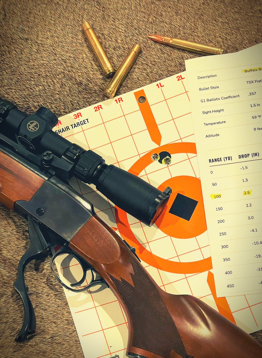 wvahunter's tweet image. Are moose harvested with .308, .358, .270, 7x57 every year? Heck, yah. 
But if you have a rifle that will throw 300gr of copper alloy at 2550fps into 1/2” circle at 100yds, use that. 
Just sayin’

#moosehunting 
#375hollandandholland