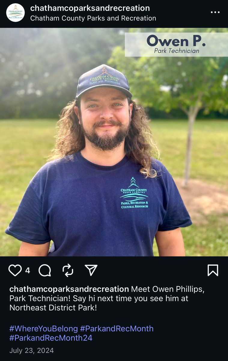 Anarseldain's tweet photo. Meet Owen Phillips. Owen seems to think that Charlie Kirk DESERVED to be murdered by a terrorist in front of his wife and children. He works for Chatham County Parks and Recreation. How would Chatham residents feel that they’re paying his salary? Would they feel safe around him? https://t.co/ozoMzEE2i3