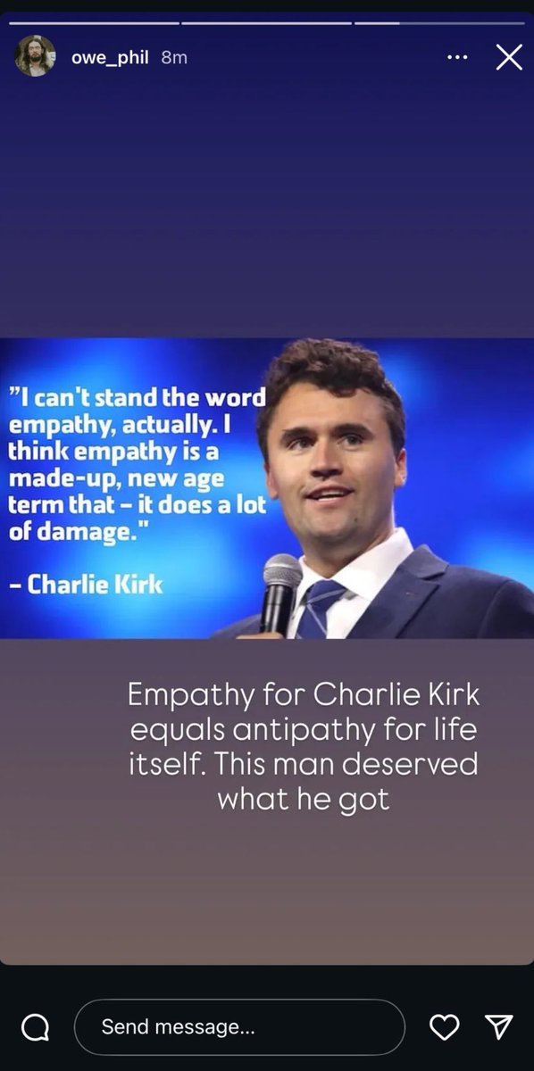 Anarseldain's tweet photo. Meet Owen Phillips. Owen seems to think that Charlie Kirk DESERVED to be murdered by a terrorist in front of his wife and children. He works for Chatham County Parks and Recreation. How would Chatham residents feel that they’re paying his salary? Would they feel safe around him? https://t.co/ozoMzEE2i3