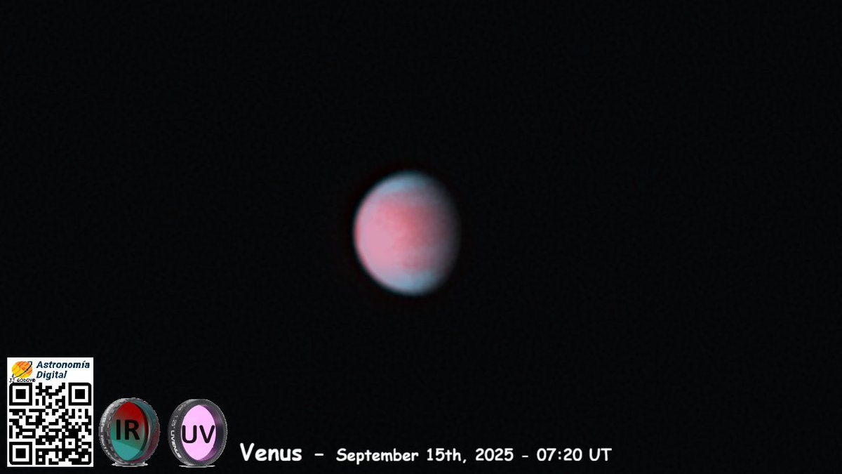 VENUS ♀
🔭Newton D254/F1200mm f/4
🔎Barlow Baader 2.25X
📸ZWO ASI 178MM
🫧IR Pass (685nm) + UV Pass (350nm)
💾ASI Studio + AstroSurface + GIMP
#cielosESA <a href="/PlanetarioMad/">Planetario de Madrid</a> <a href="/ObservaUCM/">Observatorio UCM</a> <a href="/ObsCalarAlto/">Observatorio Astronómico de Calar Alto</a> <a href="/IAC_Astrofisica/">IAC Astrofísica</a> <a href="/apod/">Astronomy Picture of the Day</a> <a href="/apod_daily/">Astronomy Picture of the Day</a> <a href="/IGN_RObsMadrid/">Real Observatorio</a> <a href="/Jessica_BC1/">Jessica Baquerizo</a>