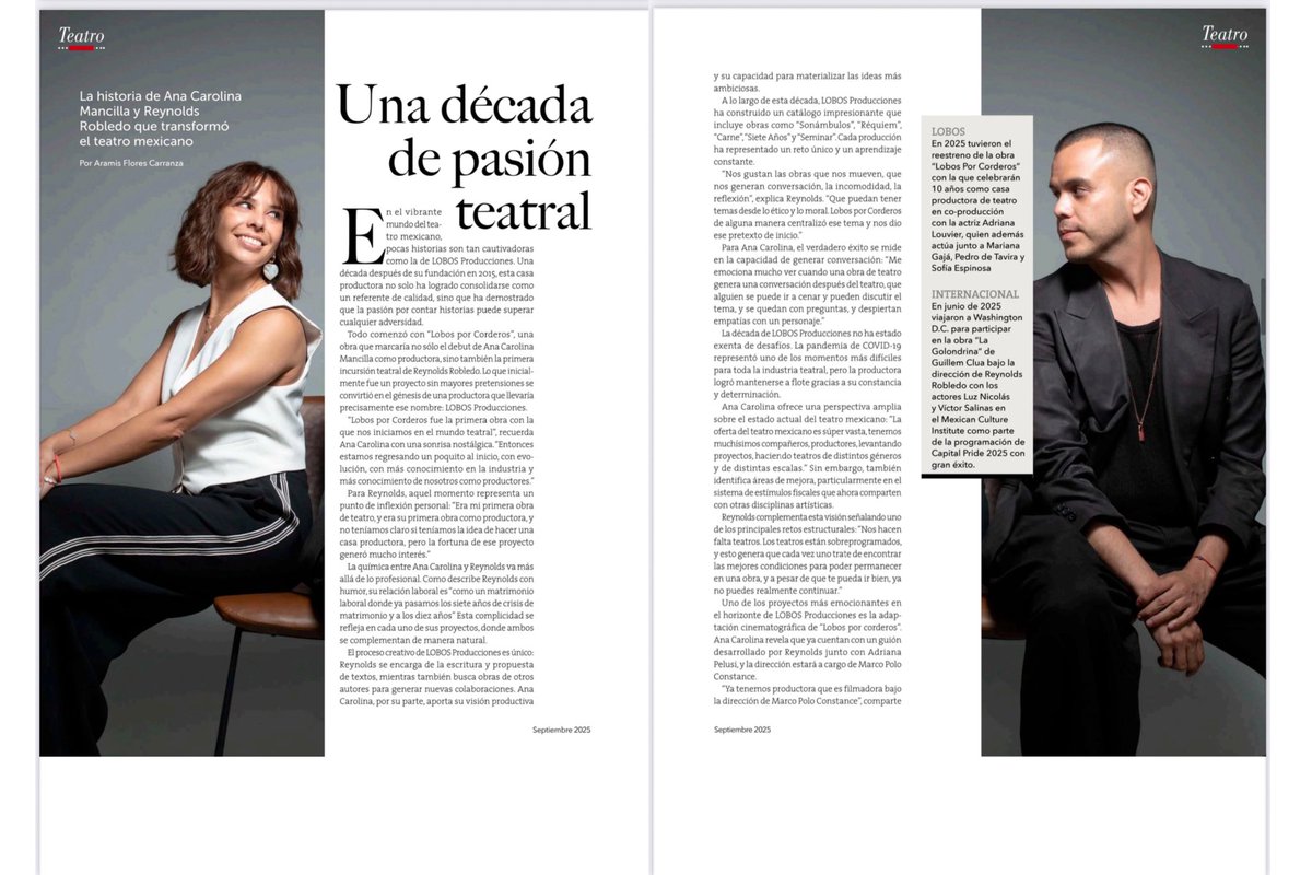 Gracias <a href="/RevistaCosasMx/">Revista Cosas</a> por la nota a los 10 años de <a href="/LOBOSProdMx/">Lobos Producciones</a> una década de pasión teatral.
