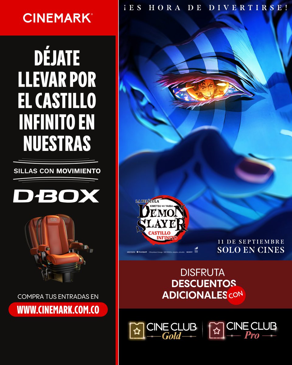 CinemarkCol's tweet image. 🏰 Con nuestras sillas #DBOX, no solo vas a ver el #CastilloInfinito, ¡lo vas a vivir! 
Cada movimiento te sumerge en esta aventura de cazadores.
🎟️ Vive la experiencia en Cinemark: bit.ly/Compra-en-Cine…