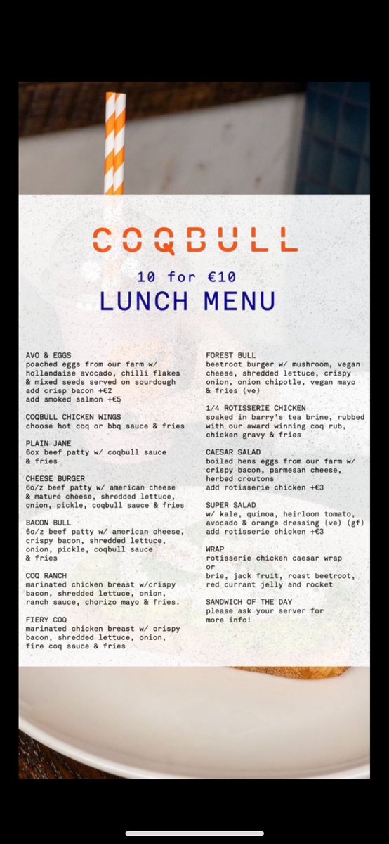 MIDWEEK €10 LUNCH MENU
.
check it out!
.
something for all taste buds ❤️
.
#lunch #€10lunch