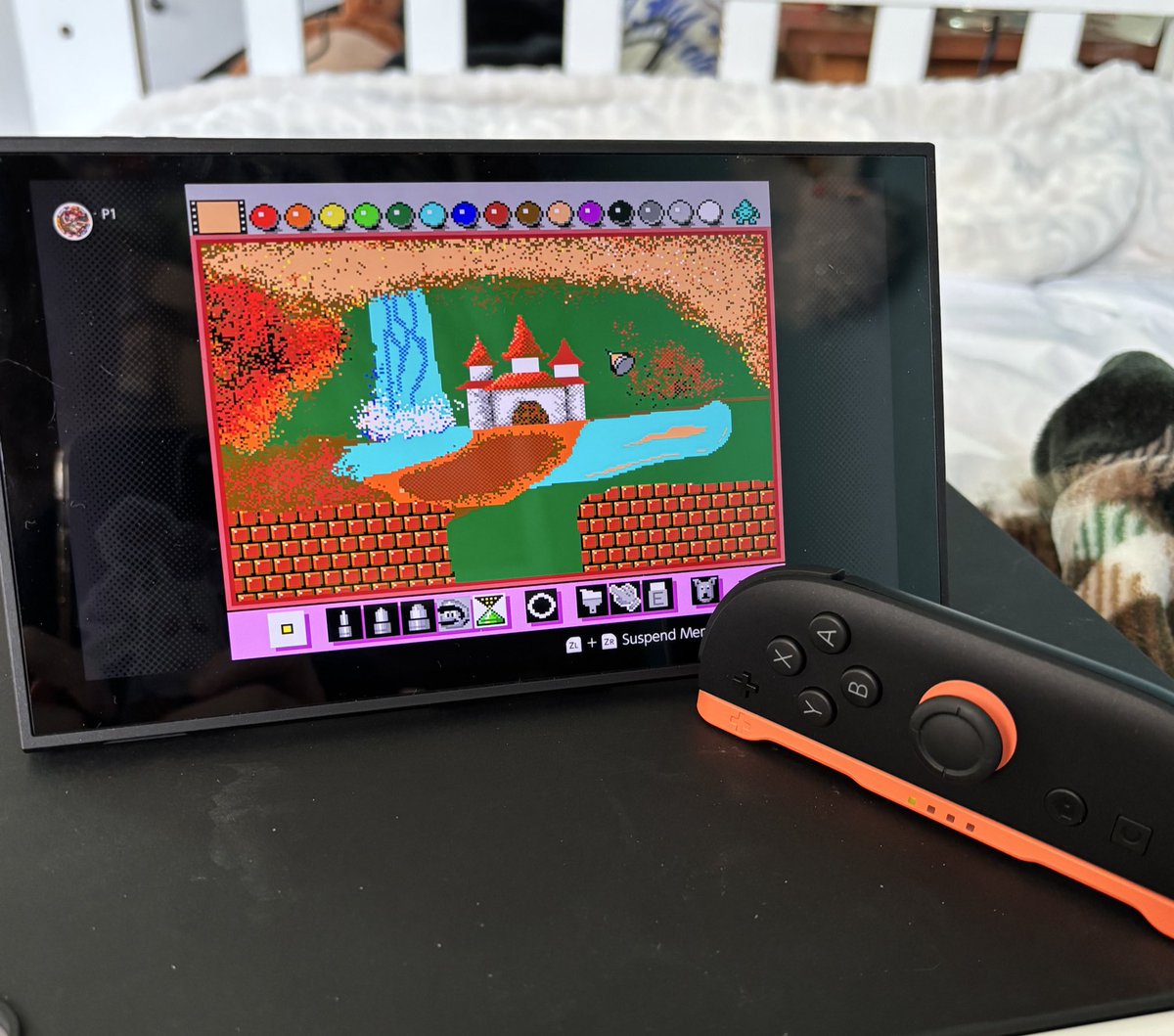 MinnieEms_'s tweet photo. I’ve been playing around more with Mario Paint so here is a picture I’m working on currently :) 
Very happy with how it’s going so far https://t.co/r2w2kv48kv