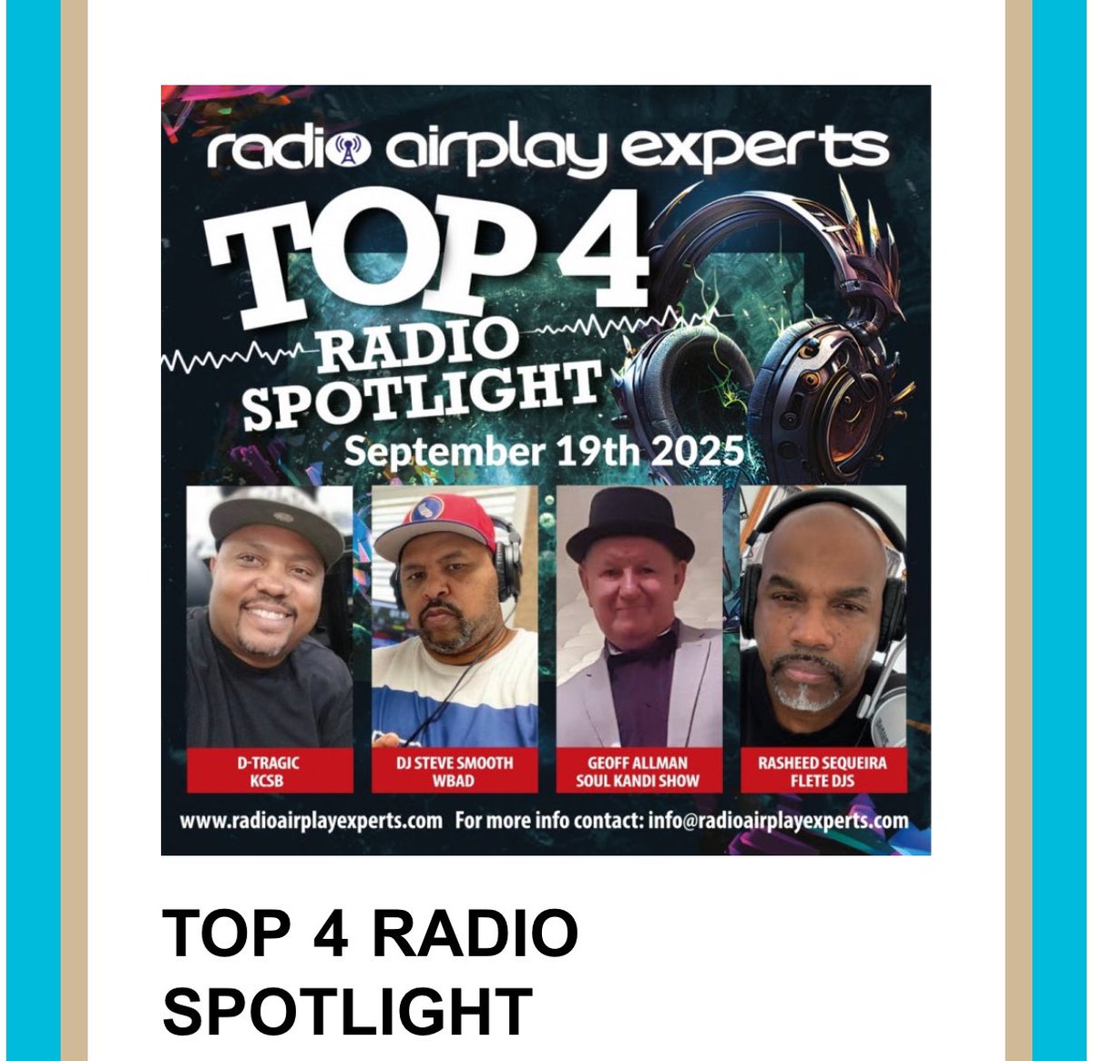 DJRASHEED1's tweet photo. 🌟 Radio Airplay Experts: Top 40 Radio Spotlight 🌟
Your favorite hits, breaking artists, and the hottest records in heavy rotation! 🎶🔥
When it’s in the Top 40, it’s in the spotlight—powered by the experts in radio airplay. 📻✨ https://t.co/PNxCfD6Ato