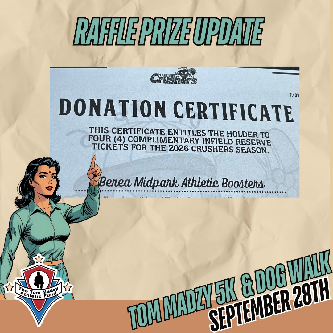 madzyrun's tweet image. 🎟️ Our post-race raffle brings in 1/3 of the Tom Madzy 5K &amp;amp; Dog Walk proceeds — so bring extra cash + win big!

⚾ Huge thanks to the @LECrushers for donating 4 game tickets!

Want to donate a prize? DM us!
#MadzyRun #RaffleTime #SupportOurStudents