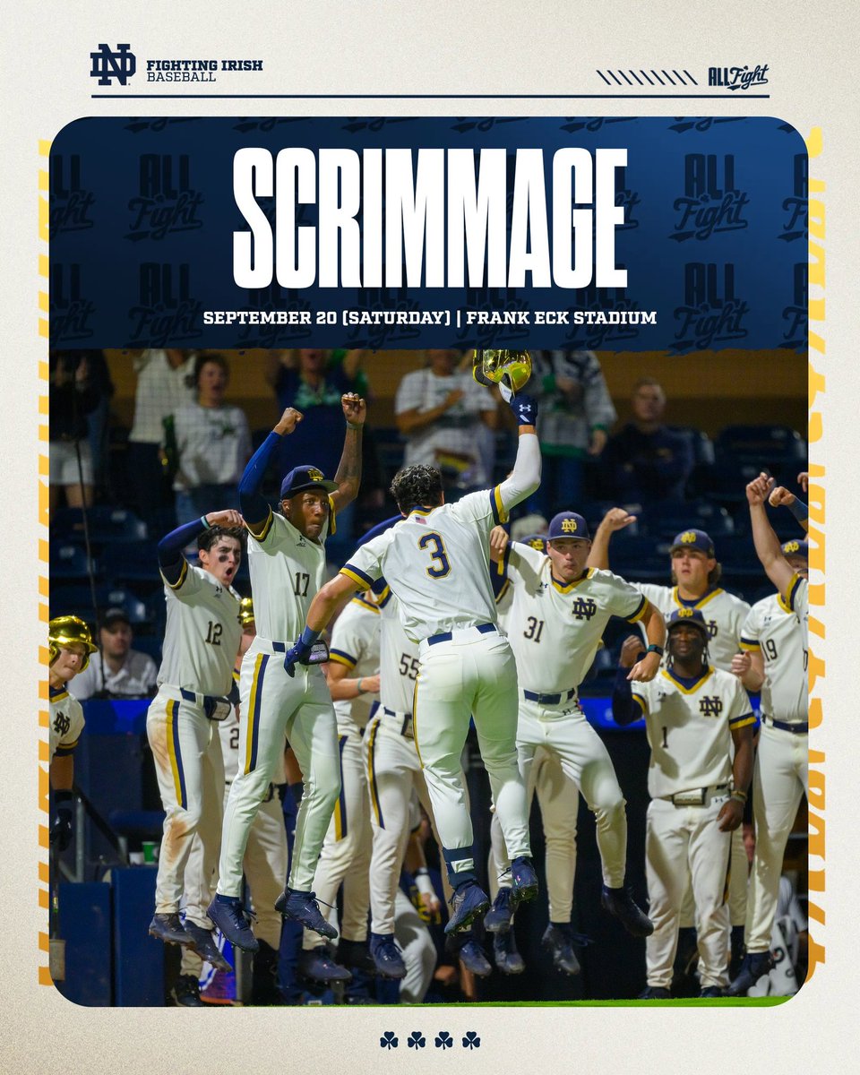 𝐒𝐚𝐭𝐮𝐫𝐝𝐚𝐲 𝐒𝐜𝐫𝐢𝐦𝐦𝐚𝐠𝐞

Get your first look at Fighting Irish Baseball from 𝟭𝟬 𝗔𝗠 - 𝗡𝗼𝗼𝗻 tomorrow before the home football game!

Admission is free.

#GoIrish